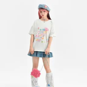 Summer Sweet Girl Style Painted Bear Printed T-shirt
