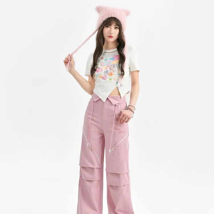 Summer Sweet Girl Style Painted Bear Printed T-shirt
