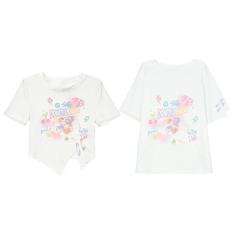 Summer Sweet Girl Style Painted Bear Printed T-shirt
