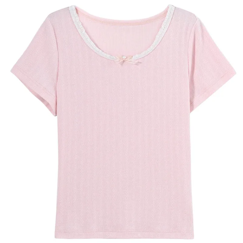 Summer Sweet Style Pink Lace T-shirt