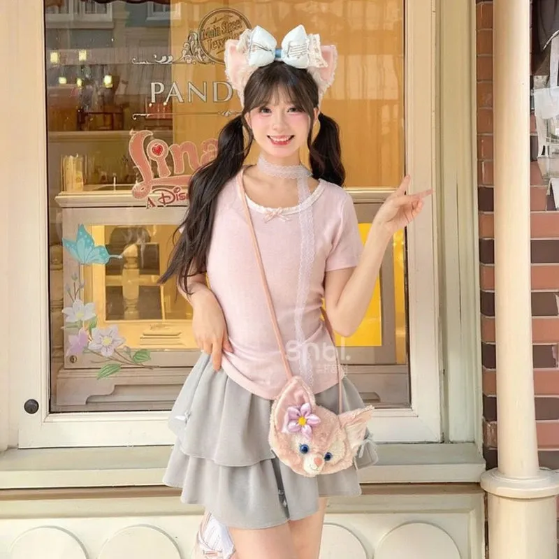 Summer Sweet Style Pink Lace T-shirt