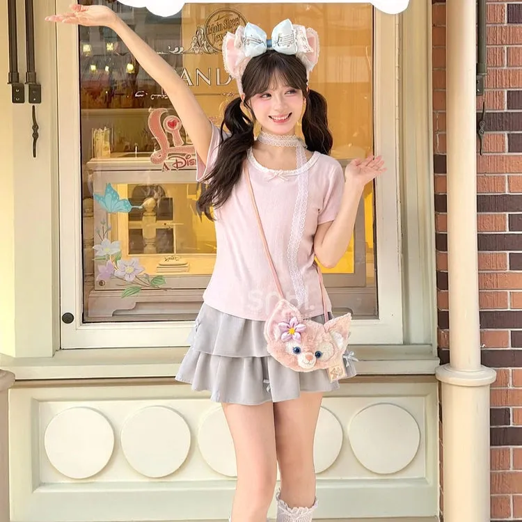 Summer Sweet Style Pink Lace T-shirt