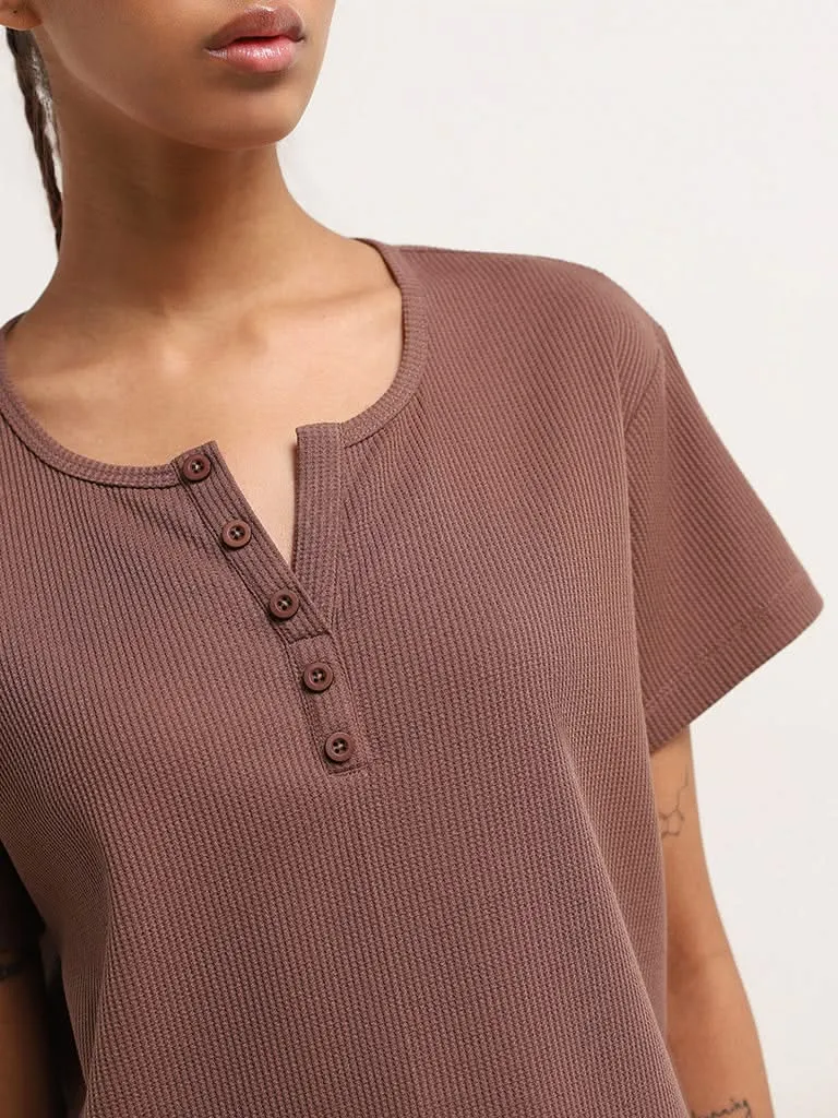 Superstar Brown Textured Crop T-Shirt