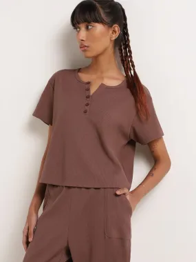 Superstar Brown Textured Crop T-Shirt