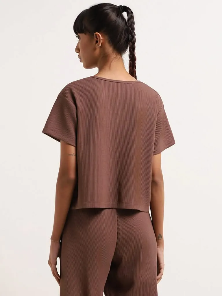 Superstar Brown Textured Crop T-Shirt