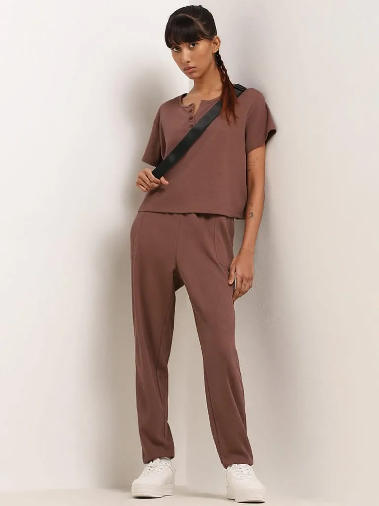 Superstar Brown Textured Crop T-Shirt