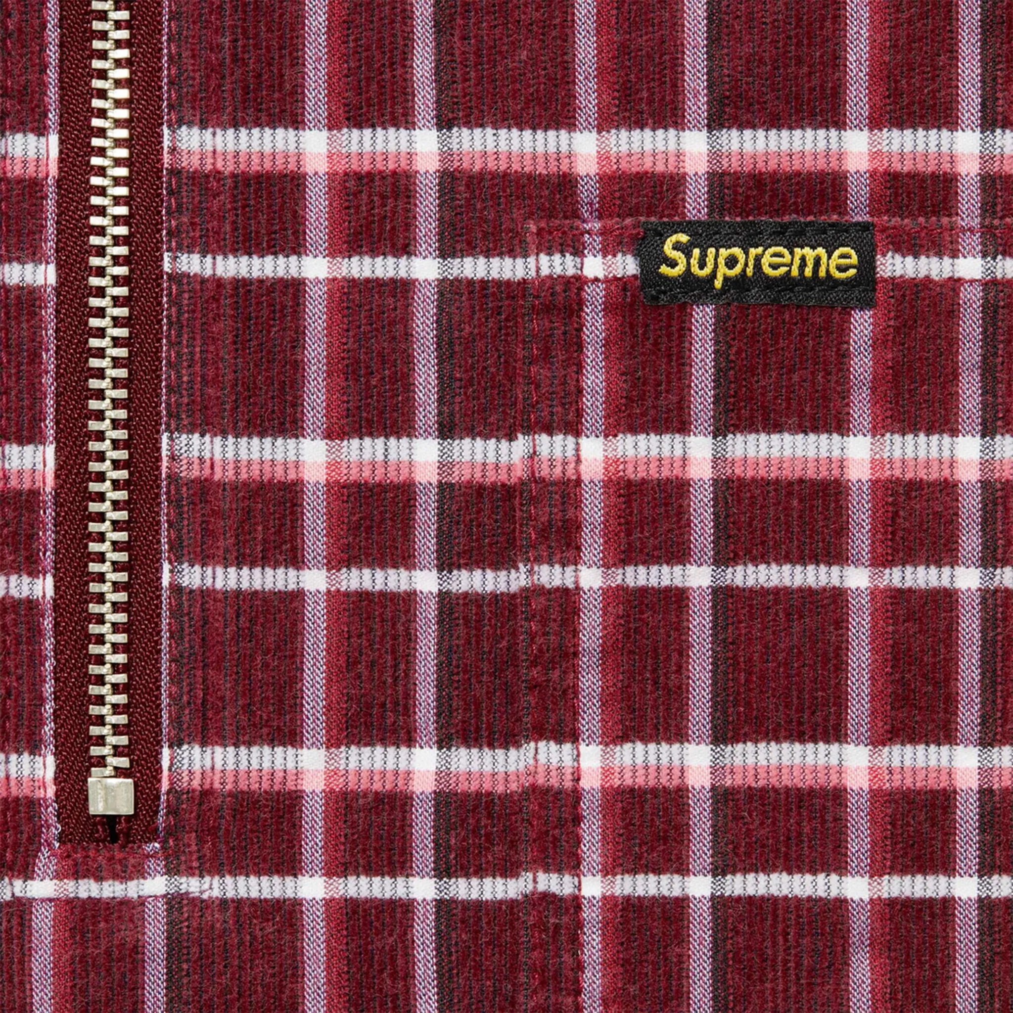 Supreme Plaid Corduroy Half Zip S/S Shirt Red