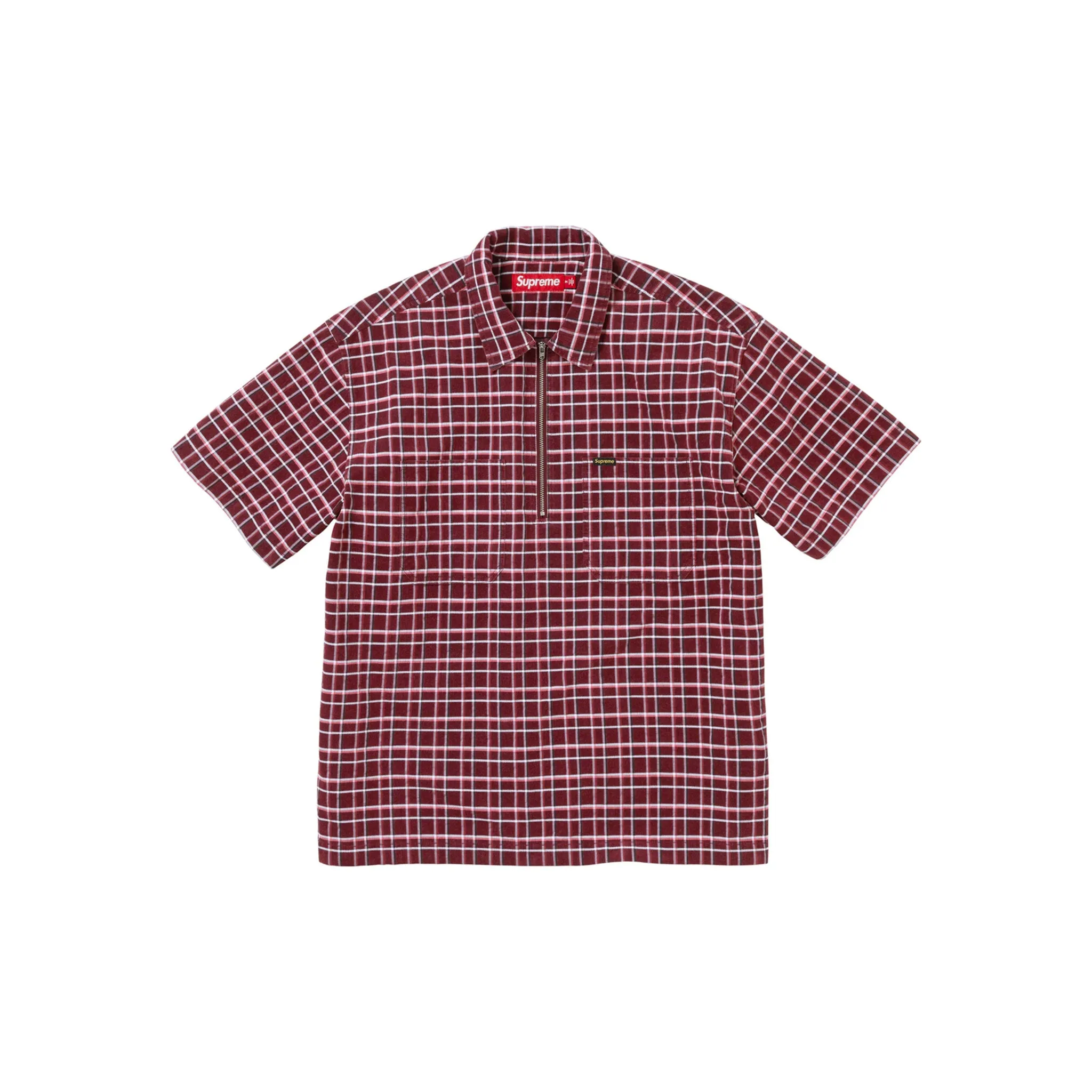 Supreme Plaid Corduroy Half Zip S/S Shirt Red