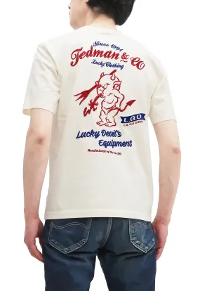 Tedman Embroidered T-Shirt Men's Lucky Devil Graphic Short Sleeve Tee Efu-Shokai TDSS-548 Off-White