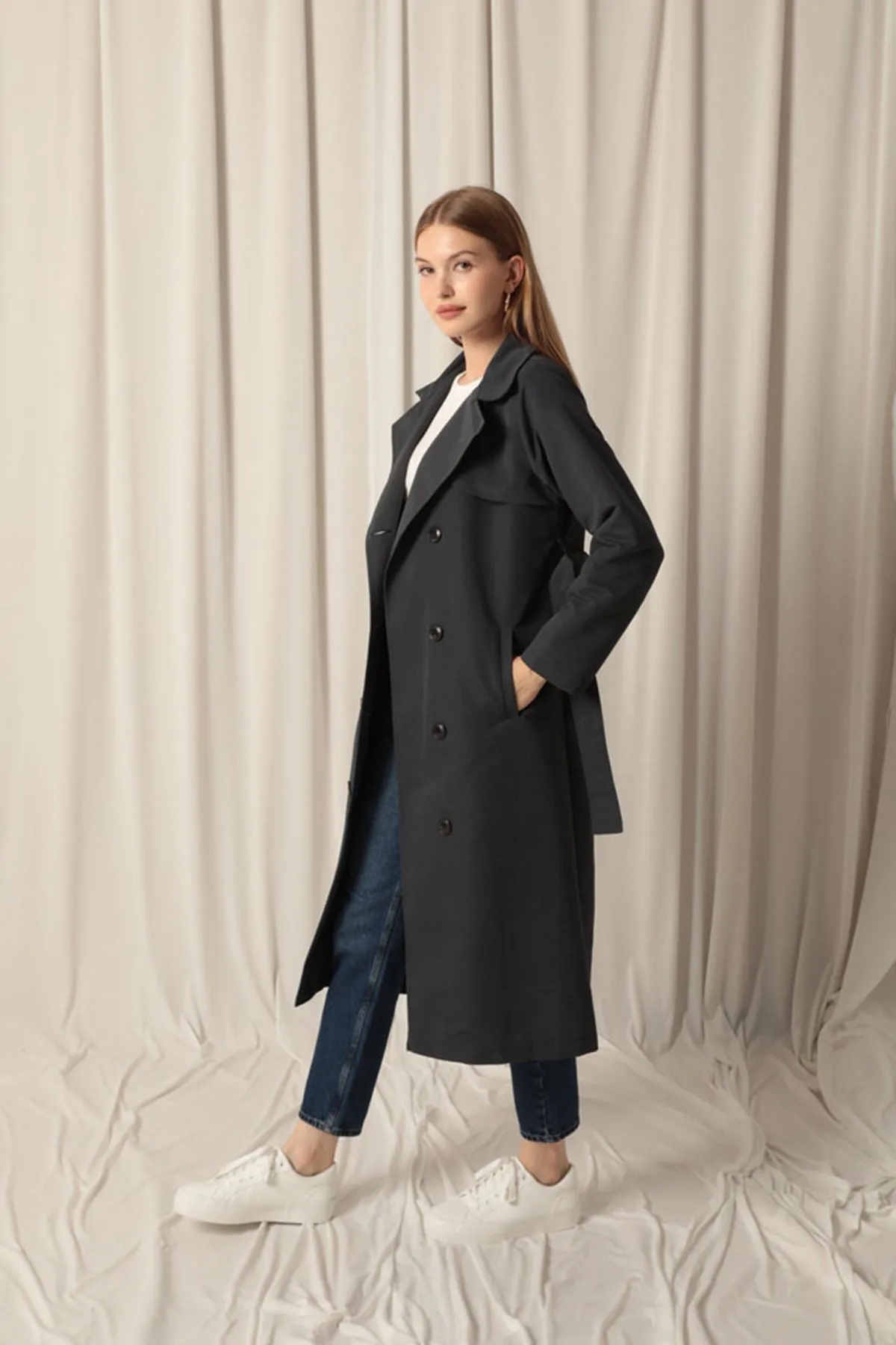Torino Fabric Liquid Proof Women's Anthracite Trench Coat