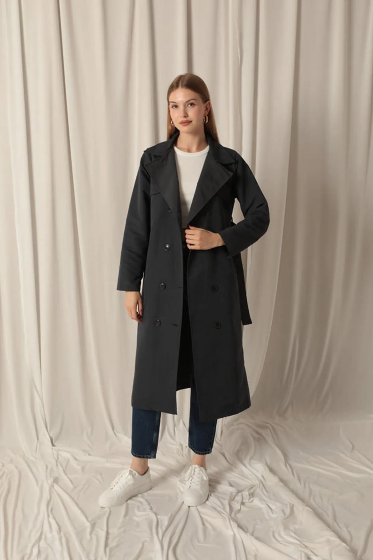 Torino Fabric Liquid Proof Women's Anthracite Trench Coat