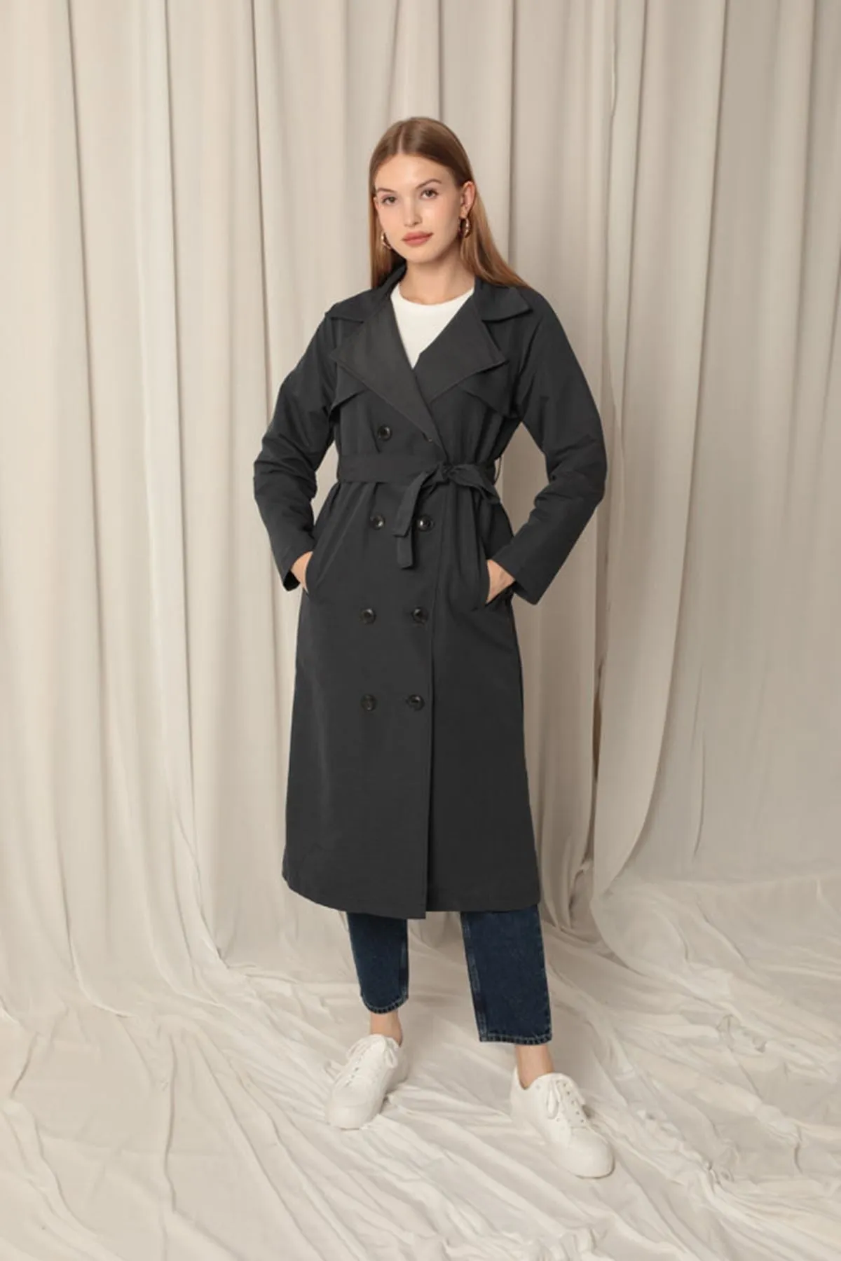 Torino Fabric Liquid Proof Women's Anthracite Trench Coat