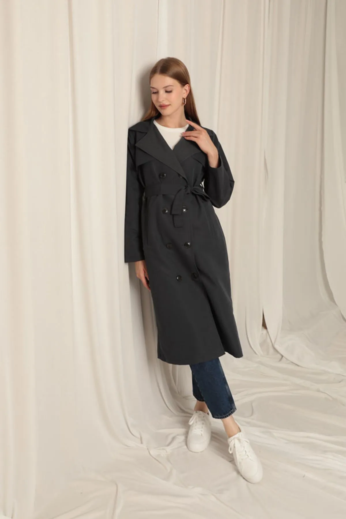 Torino Fabric Liquid Proof Women's Anthracite Trench Coat