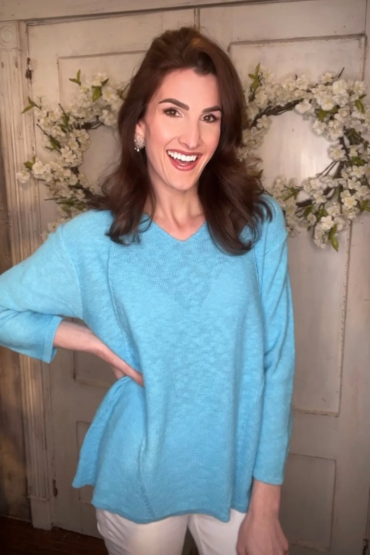 V-Neck Cotton Channel Seam Detail Sweater