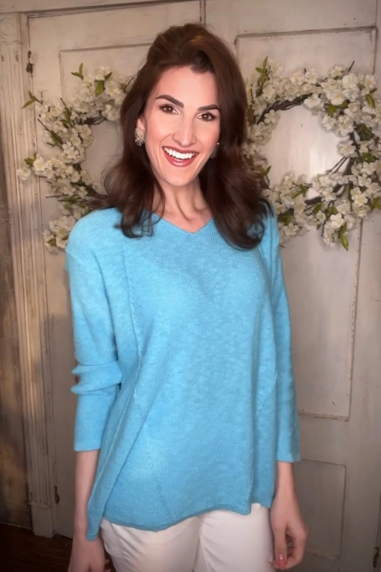 V-Neck Cotton Channel Seam Detail Sweater