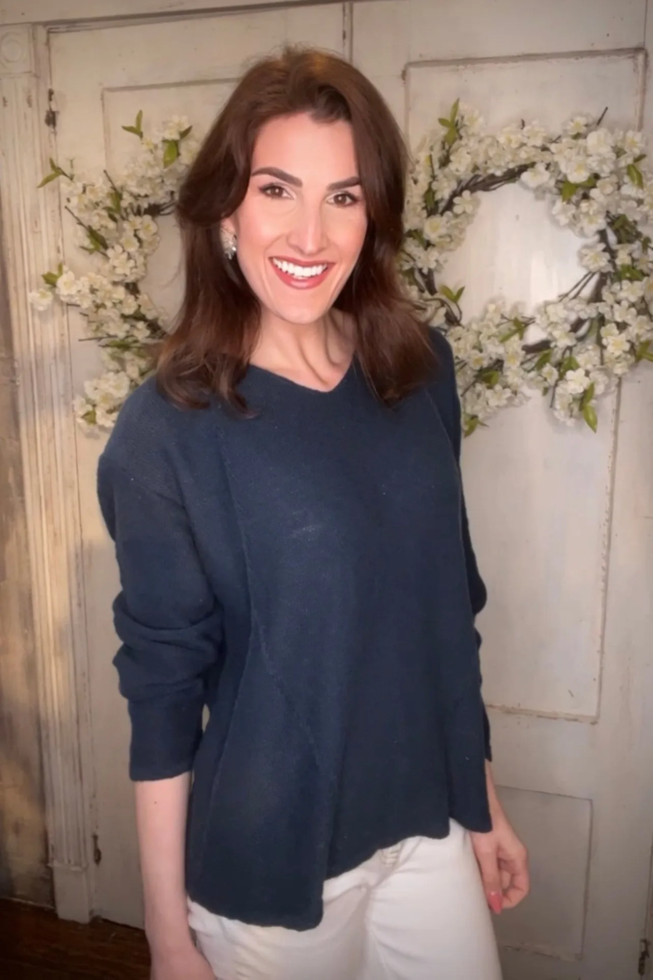 V-Neck Cotton Channel Seam Detail Sweater