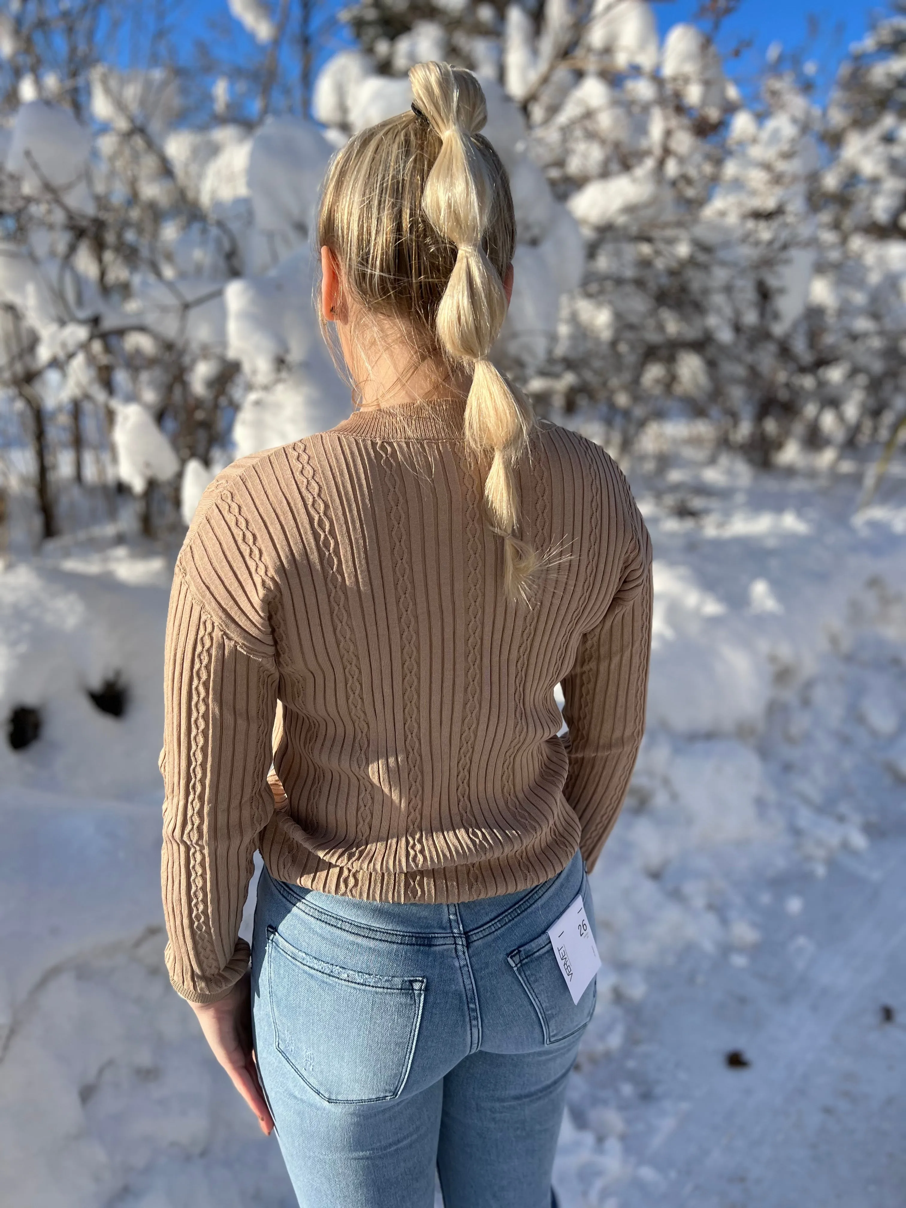 V-Neck Long Sleeve Twisted Knit Sweater