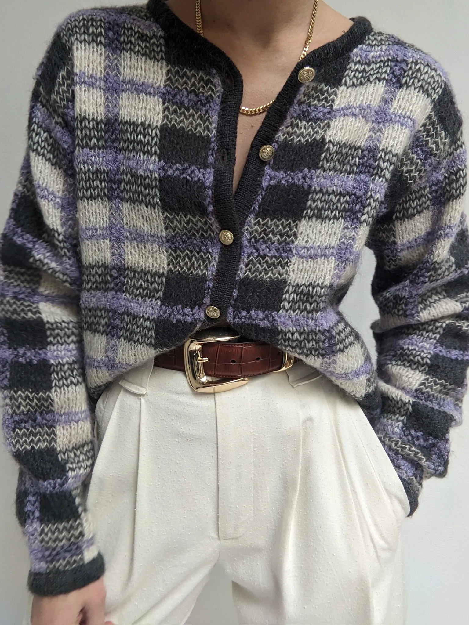 Vintage Lavender Plaid Mohair Cardigan