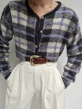 Vintage Lavender Plaid Mohair Cardigan