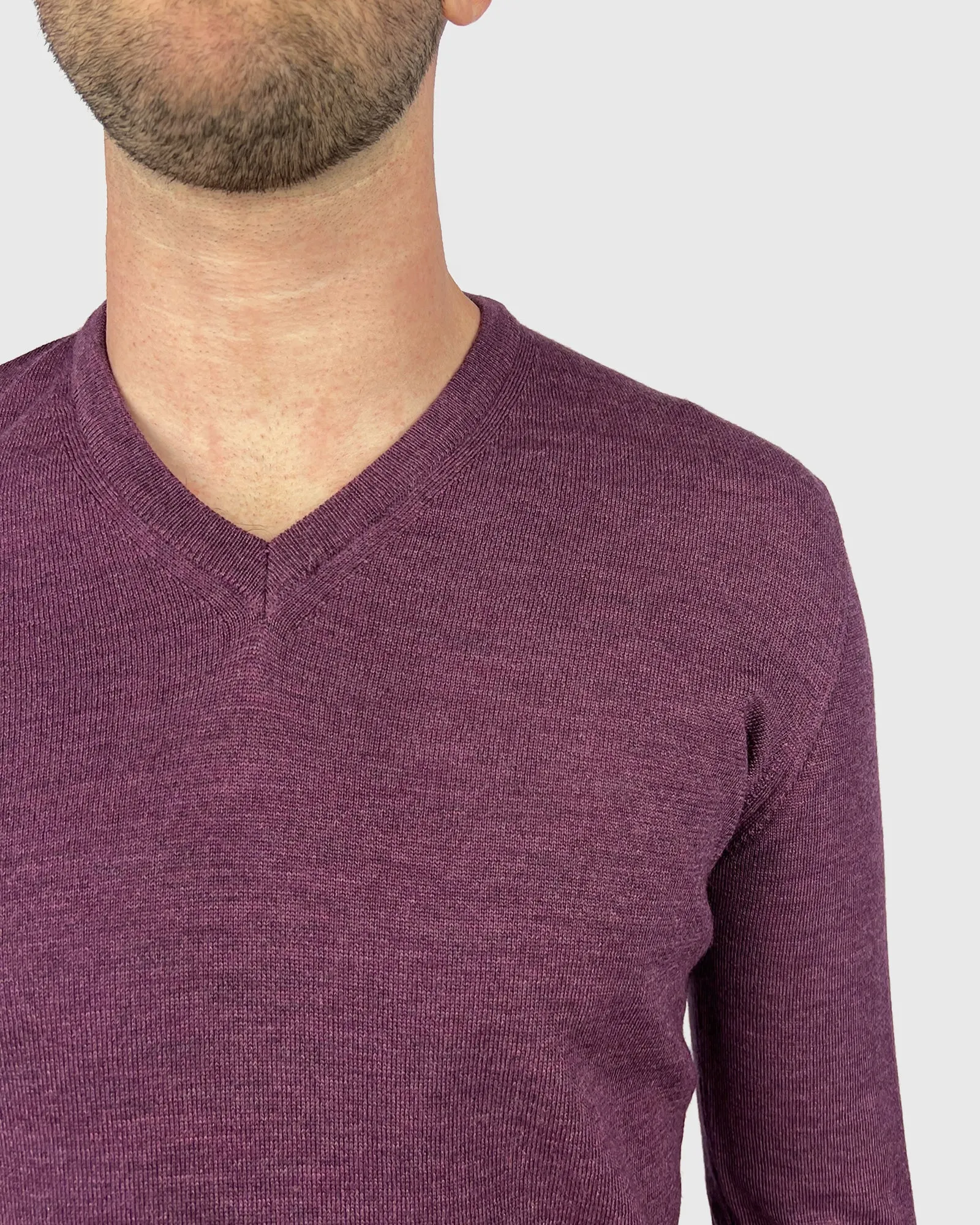 VISCONTI W23V AUBERGINE WOOL V-NECK SWEATER