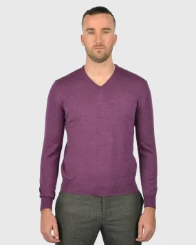 VISCONTI W23V AUBERGINE WOOL V-NECK SWEATER