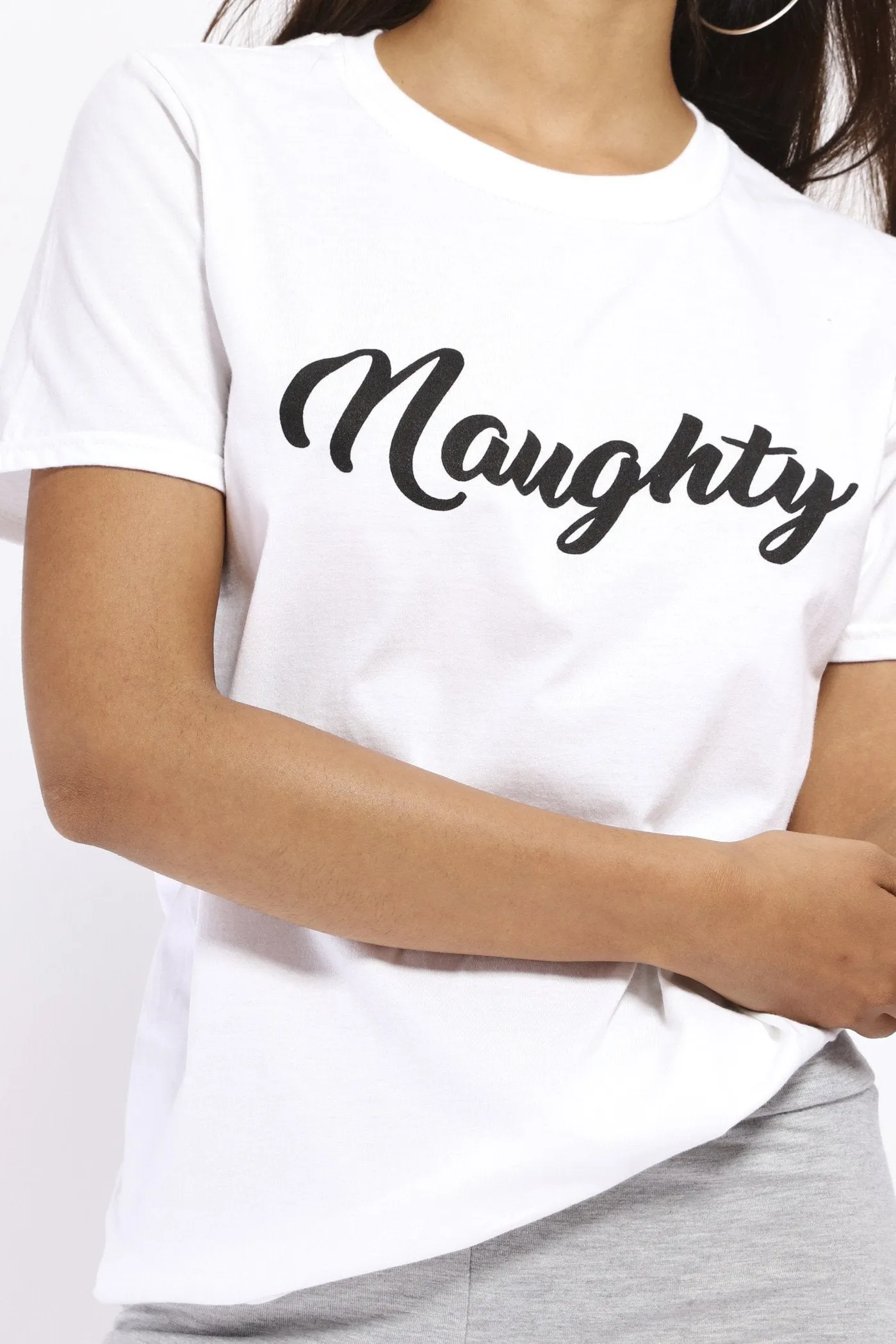 White Naughty Slogan T-Shirt