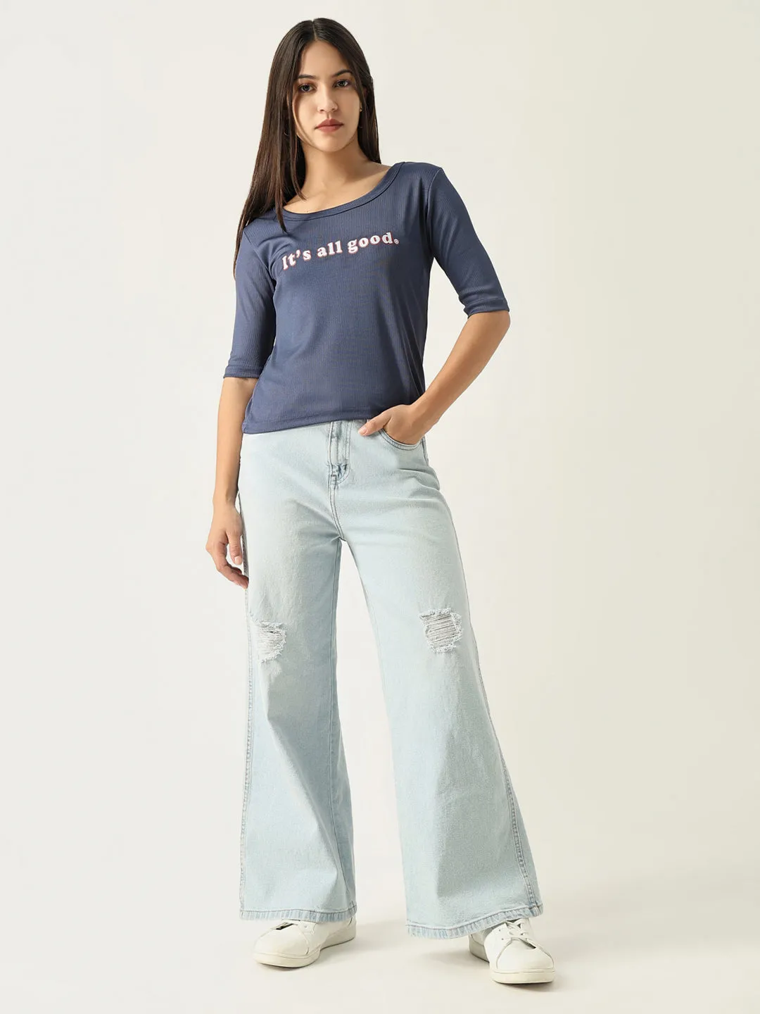 Women Solid Blue T Shirt