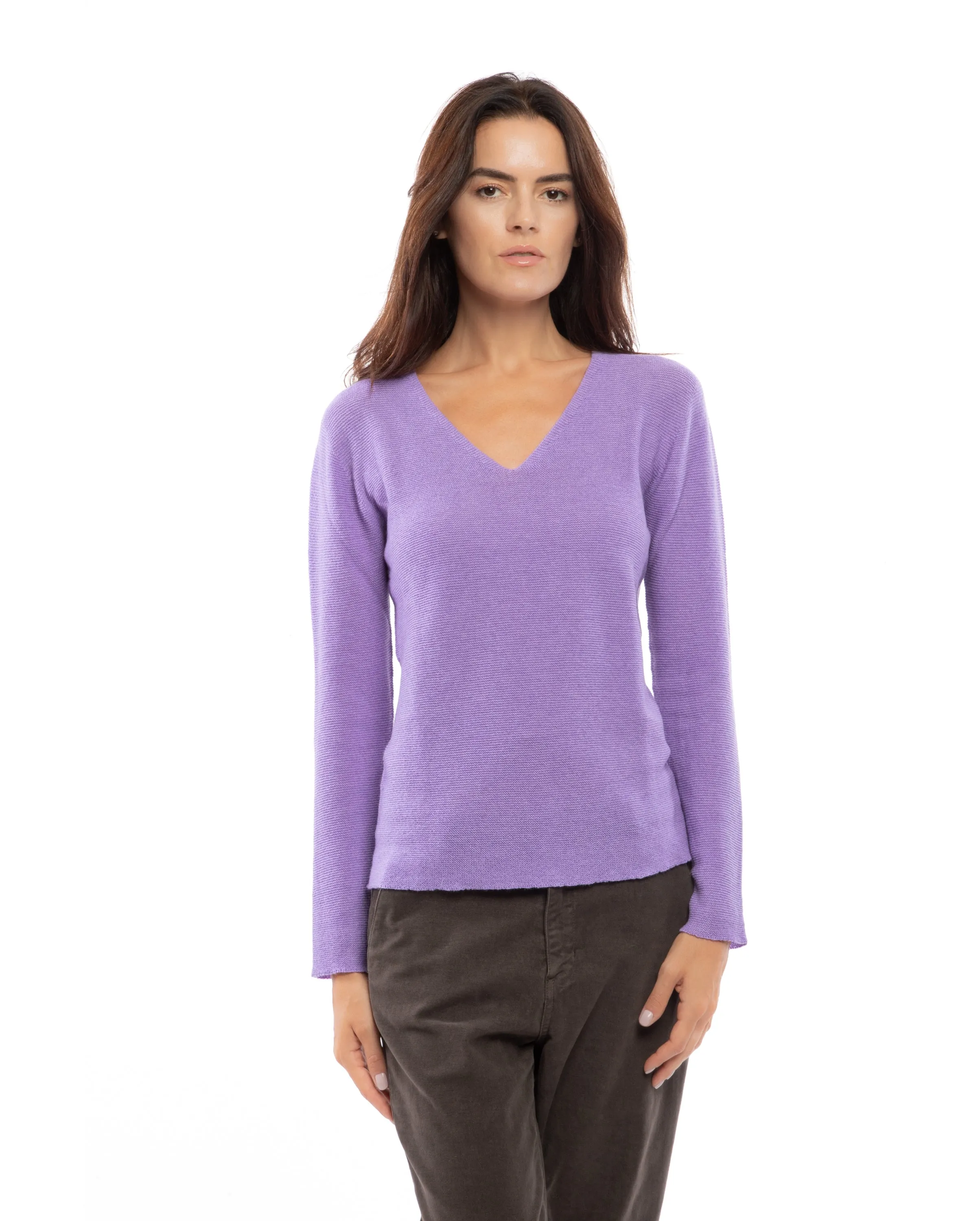 Women's Pure Cashmere Links Stitch V-Neck Fuchsia