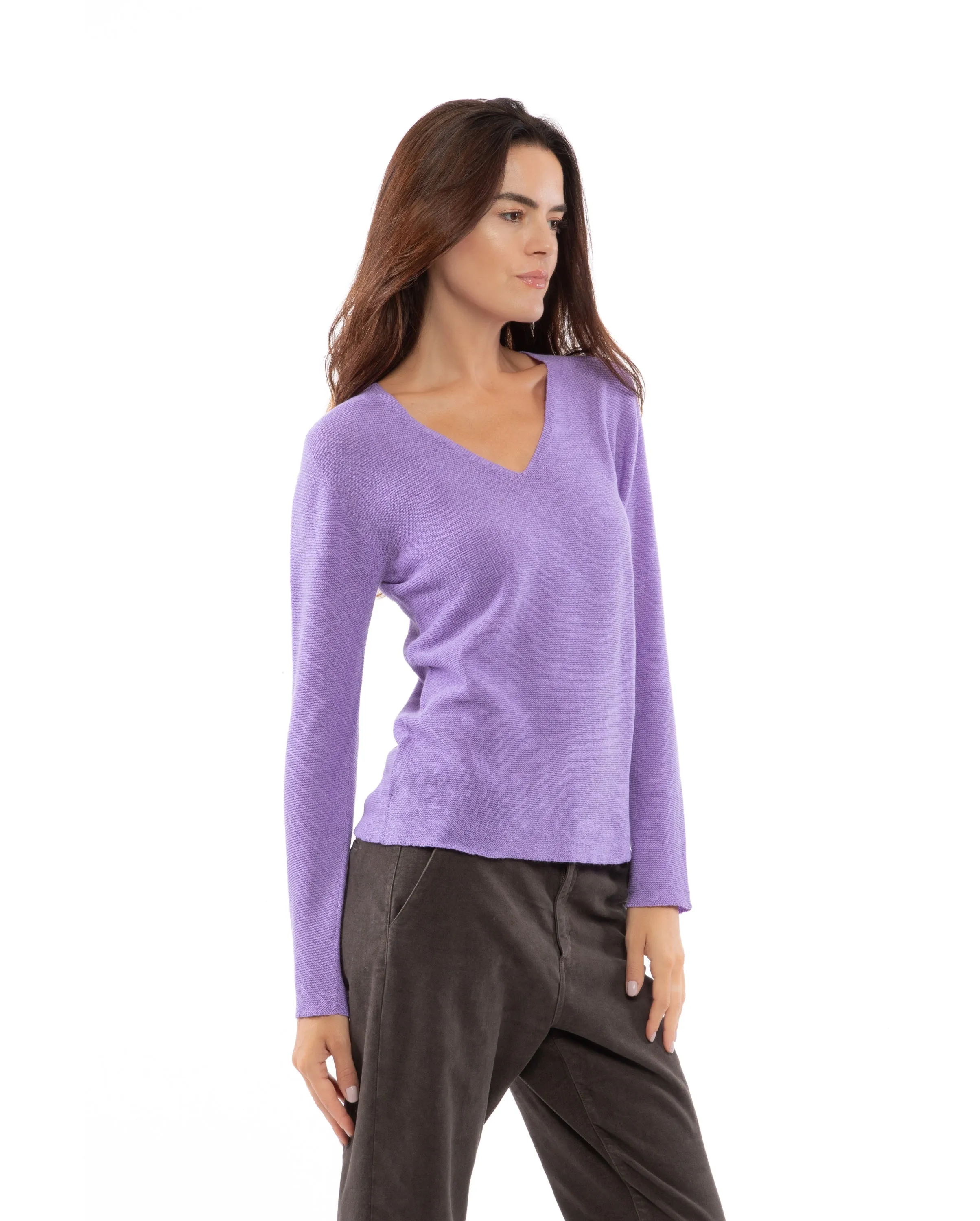 Women's Pure Cashmere Links Stitch V-Neck Fuchsia