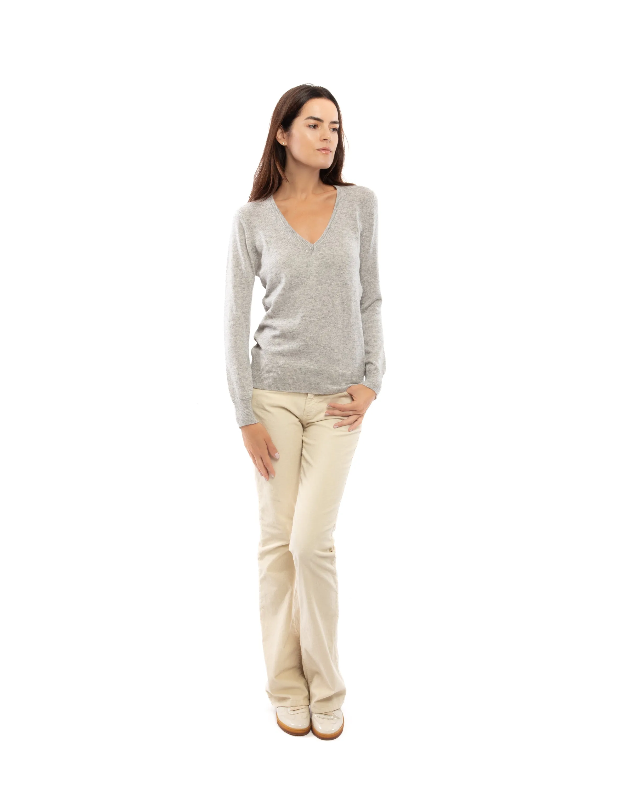 Women's Pure Cashmere V-Neck Sweater Melange Gray