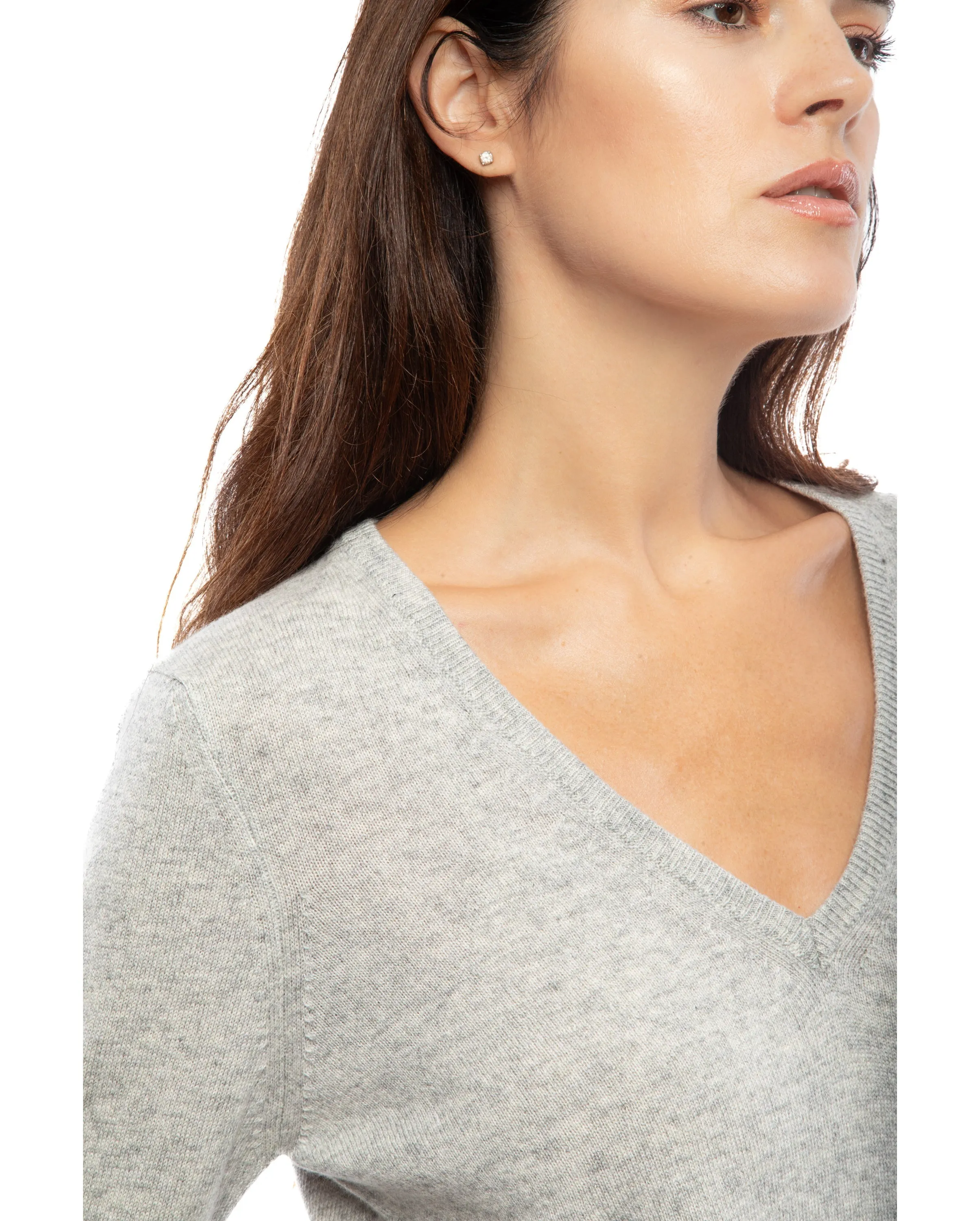 Women's Pure Cashmere V-Neck Sweater Melange Gray