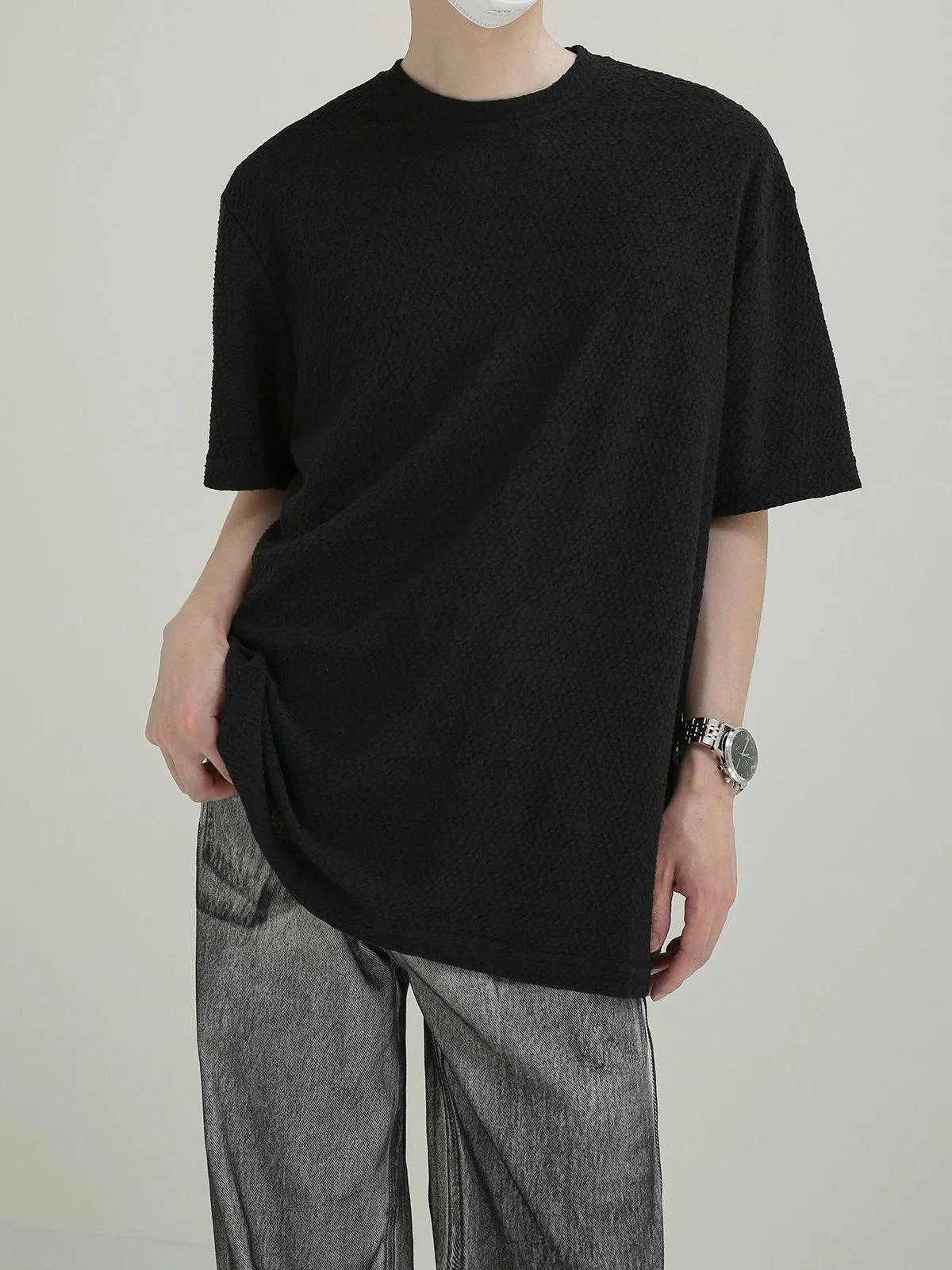 Zhou Textured Solid Color T-Shirt