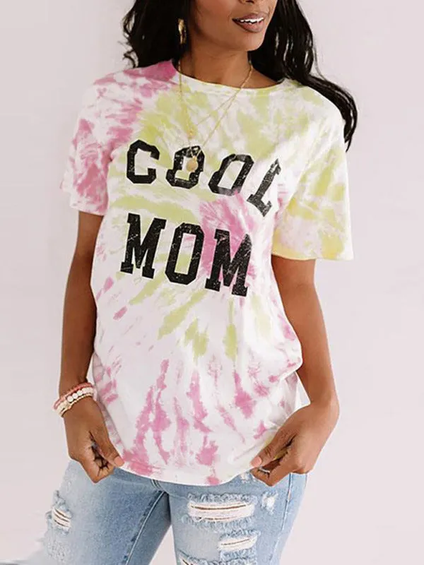 Zoey Women's Mother's Day Letter Print Tie Dye Short Sleeve T-Shirt